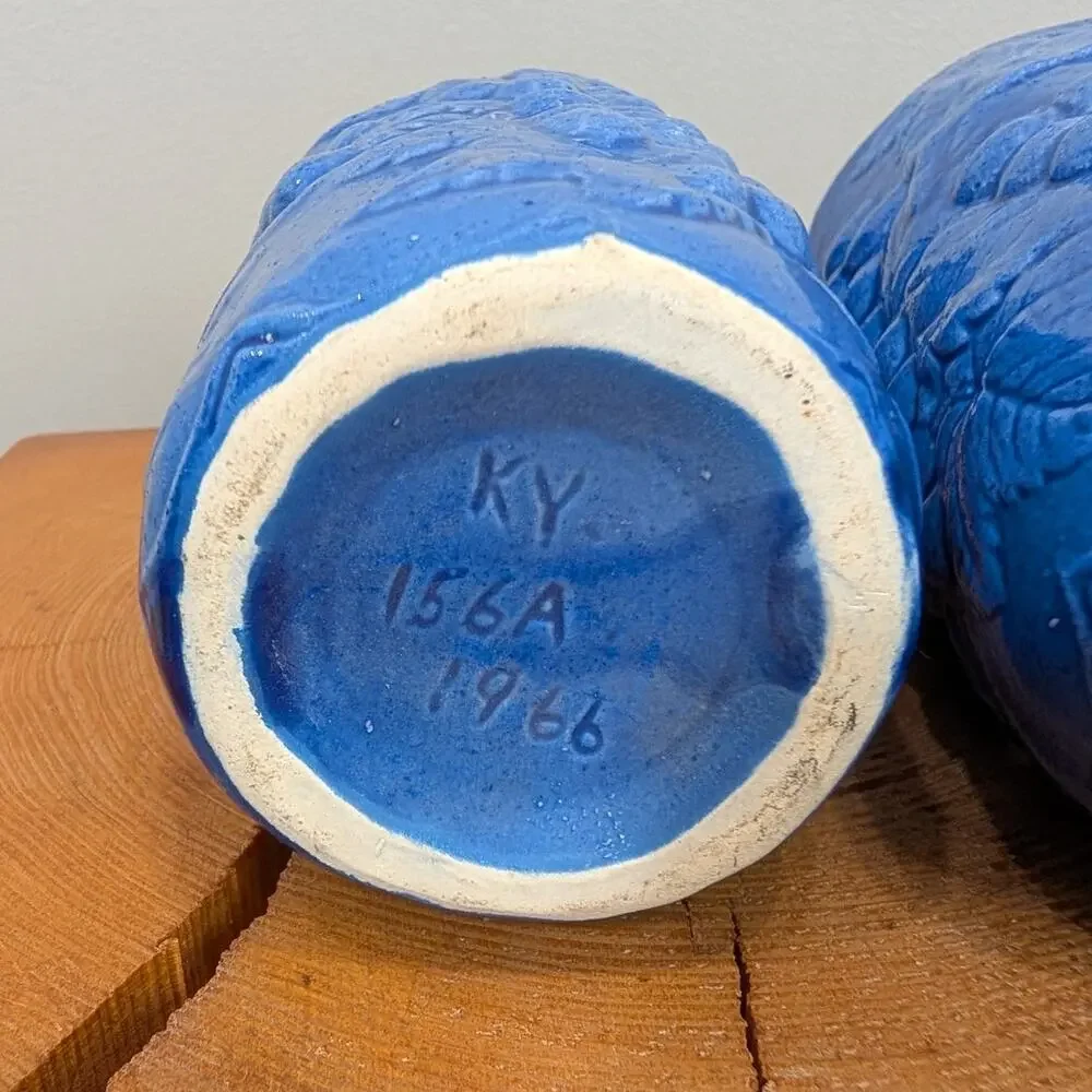 Inarco Pottery Cups Mood Indigo Grapevine Motif Blue Ceramic Stoneware Set of 2